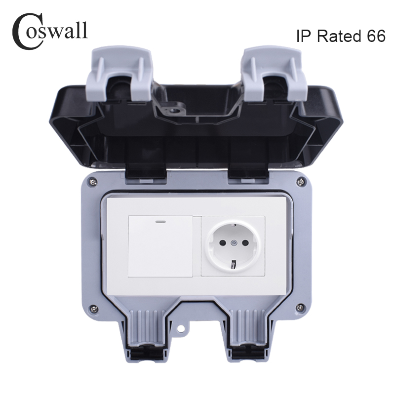 Outdoor Lighting With Outlet - Coswall IP66 Weatherproof กันน้ำกลางแจ้ง Wall Power