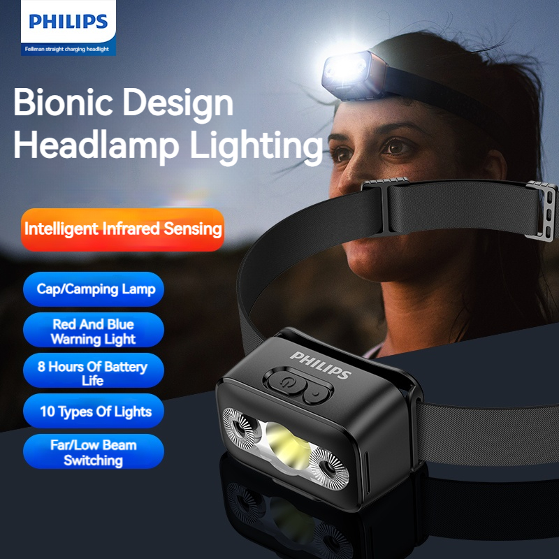 Outdoor Lighting Sensor - ฟิลิปส์ LED ไฟหน้าเซนเซอร์ไฟฉายหัวสิบประเภทประเภท-C ไฟหน้าแบบชาร์จไฟได้กลางแจ้งแคมป์ปิ้งโคมไฟตกปลา