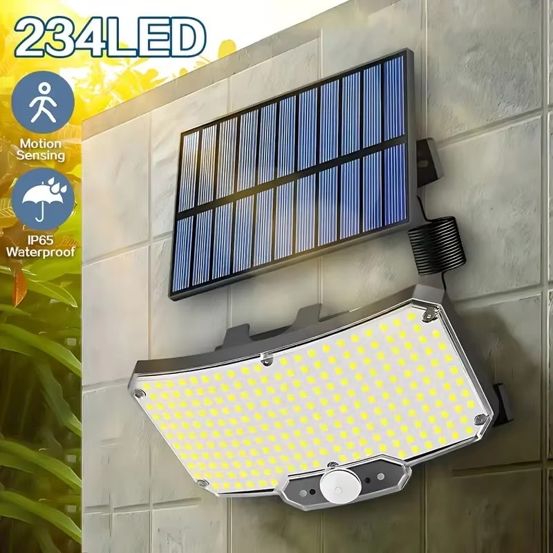 Outdoor Lighting Waterproof - 234LED ไฟพลังงานแสงอาทิตย์กลางแจ้งเซ็นเซอร์ตรวจจับความเคลื่อนไหวซุปเปอร์ไบรท์รีโมทโคมไฟติดผนังรักษาความปลอดภัยกันน้ำลานสวนโรงรถ 1 ~ 2 ชิ้น