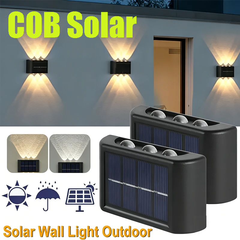 Outdoor Lighting Waterproof - โคมไฟติดผนังพลังงานแสงอาทิตย์ COB กันน้ำสำหรับภายนอกอาคาร ไฟส่องขึ้นลงพร้อมเลนส์นูน สำหรับสวน ถนน