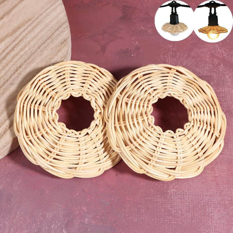 Outdoor Lighting Vintage - โคมไฟหวายทอมือ 2 ชิ้น โคมไฟระย้าสไตล์วินเทจ ฝาครอบโคมไฟแขวนสำหรับตกแต่งภายในและภายนอกอาคาร เหมาะสำหรับตั้งแคมป์