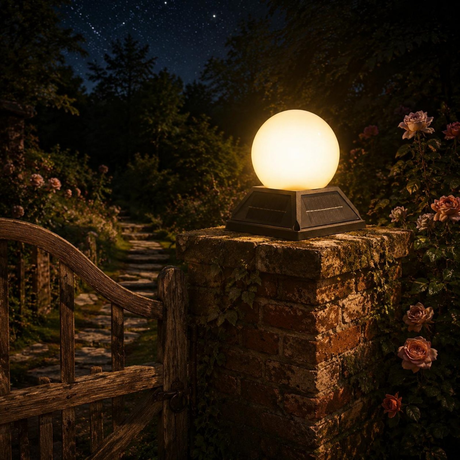 Outdoor Lighting Ip65 - ไฟหัวเสาโซลาร์เซลล์ พร้อมรีโมทไร้สาย ควบคุมไฟเสาโซลาร์เซลล์ โคมไฟหัวเสา ทนทานต่อสภาพอากาศ โคมไฟทรงกลมสำหรับภายนอกอาคาร