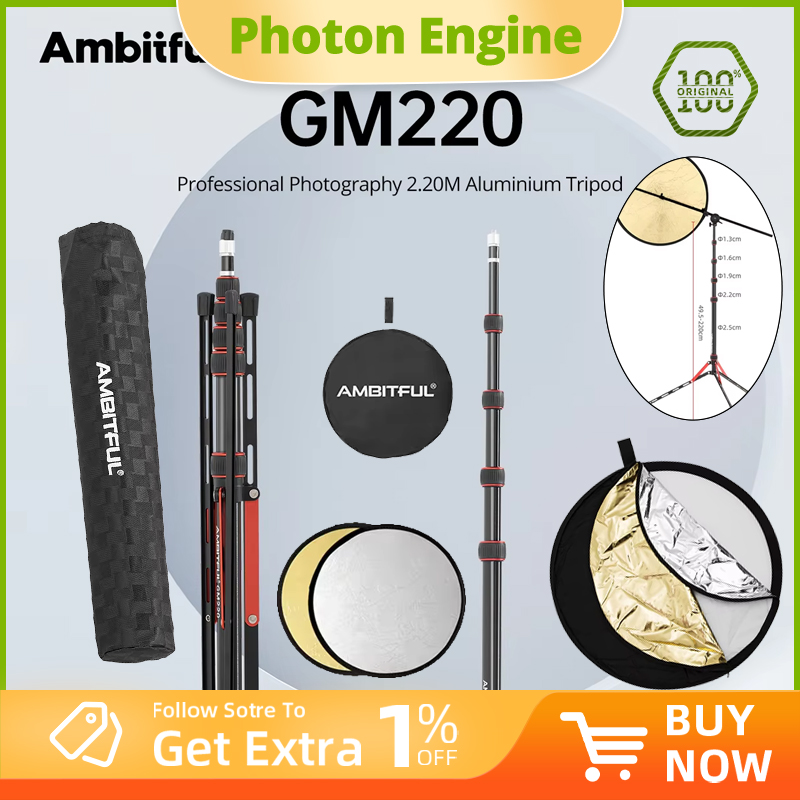 Outdoor Lighting Kit Photography - ชุดอุปกรณ์ถ่ายภาพกลางแจ้ง AMBITFUL 220 ซม. ขาตั้งไฟแบบพับกลับได้ พร้อมขายึดแผ่นสะท้อนแสง