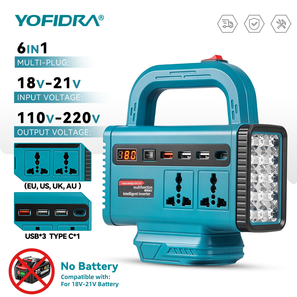 Outdoor Lighting With Outlet - อินเวอร์เตอร์พกพา YOFIDRA 220V สำหรับใช้งานกลางแจ้ง พร้อมพอร์ต USB