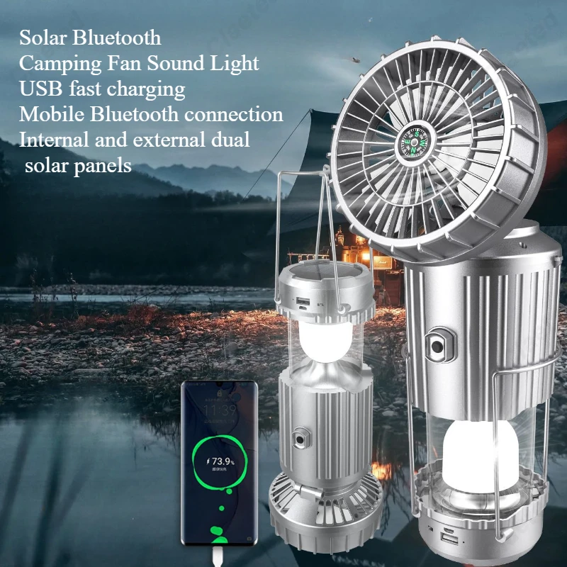 Outdoor Lighting Led Fixtures - โคมไฟพัดลมไฟฟ้า LED พลังงานแสงอาทิตย์แบบสร้างสรรค์ โคมไฟแคมป์ปิ้งแบบพกพา ปรับยืดหดได้ ใช้กลางแจ้ง