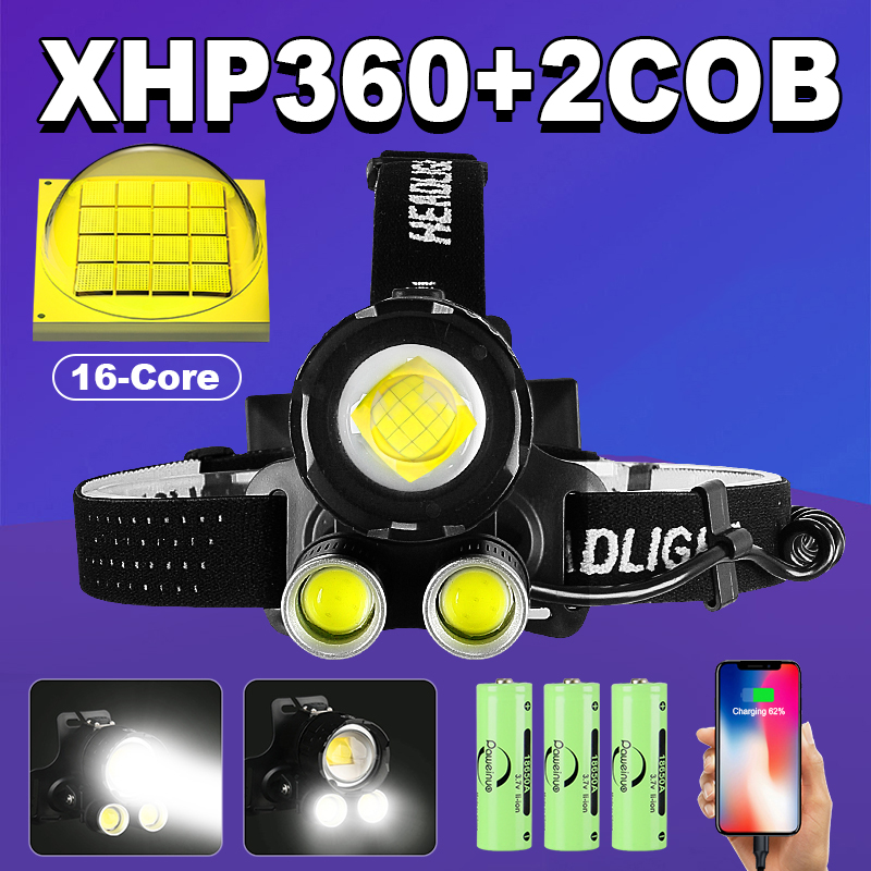 Outdoor Lighting At Lowe'S - XHP360ไฟหน้า LED 18650 USB ชาร์จไฟได้, ไฟ2COB